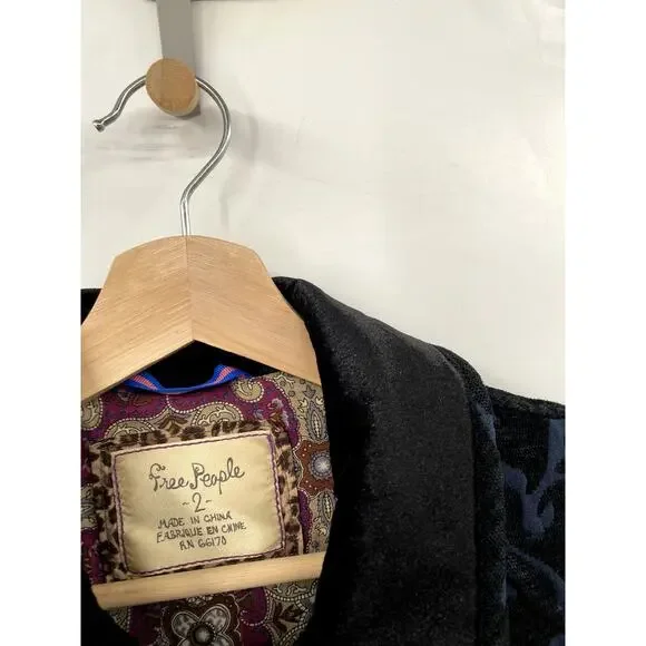 Free People vintage blue paidsley short pea coat - Picture 3 of 5